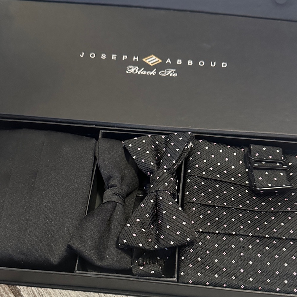 Joseph Abboud Black Tie Bowtie and Cummerbund and Tie Double Set